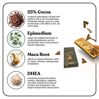 Maca root, cocoa, dark chocolates, palm jaggery